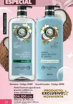 Nova Venta Herbal essences - shampoo - código: 53189 & acondicionador - código: 53190 oferta