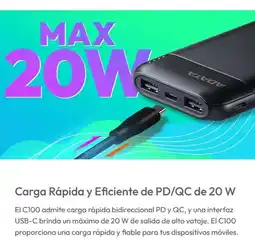 Falabella Power Bank C100, 10000mah Carga Rápida Qc/pd 20w, Blk Color Negro oferta
