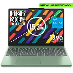 Falabella Portatil IdeaPad Slim 3 intel Core I5-13420H Ssd 512GB Ram 24GB 15.3 WUXGA Verde oferta