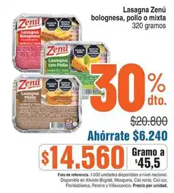 Alkosto Zenú - lasagna bolognesa, pollo o mixta oferta