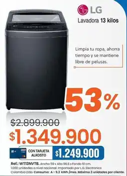 Alkosto Lg - lavadora 13 kilos wt13nvtb oferta