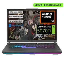 Falabella Portatil Gamer ROG STRIX G16 2025 - RYZEN 9 8940HX - 64GB - 2TB - RTX 5070TI 12GB oferta