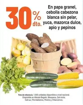 En papa granel, cebolla cabezona blanca sin pelar, yuca, mazorca dulce, apio y pepinos
