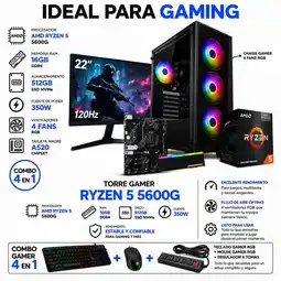 Falabella TORRE GAMER RYZEN 5 5600G - 16GB RAM - SSD 512GB - BOARD A520M - MONITOR 22 FHD oferta