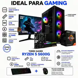 Falabella PC RYZEN 5 5600GT / RAM 32GB / 2TB SSD / BOARD A520 / MONITOR 22 / 700W 80+ oferta