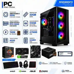Falabella TORRE GAMER RYZEN 5 5500 - 32GB RAM - SSD 512GB M.2 - 4 FANS RGB - RTX 3050 6GB- COMBO GAMER oferta