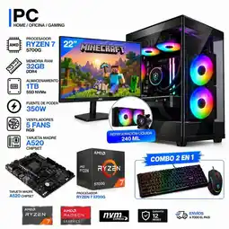 Falabella TORRE GAMER RYZEN 7 5700G - 32GB RAM - SSD 1TB M.2 - MONITOR 22 - REFRIGERACIÓN LIQUIDA 240 ML oferta