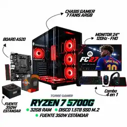 Falabella PC GAMER AMD RYZEN 7 5700G + 32GB RAM | SSD 1.5TB M.2 | MONITOR 24 120Hz | REGULADOR Y COMBO 4 EN 1 oferta