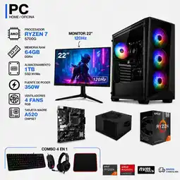 Falabella TORRE GAMER RYZEN 7 5700G - 64GB RAM - SSD 1TB M.2 - 4 FANS RGB - MONITOR 22 120Hz- COMBO GAMER oferta