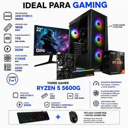 Falabella TORRE GAMER RYZEN 5 5600G - 16GB RAM - SSD 1TB - BOARD A520M - MONITOR 22 FHD oferta