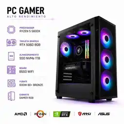 Falabella PC GAMER RYZEN 5 5600X - RTX 5060 8GB - 1TB SSD NVMe - 16GB RAM - B550 WIFI - 600W 80+ BRONZE oferta