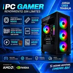 Falabella TORRE GAMER RYZEN 5 5500 - 32GB RAM - SSD 512GB M.2 - 4 FANS RGB - RTX 5050 8GB GDDR6- COMBO GAMER oferta