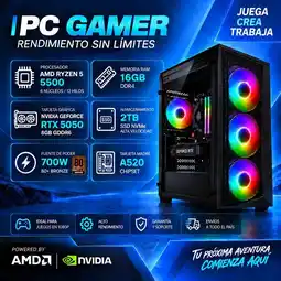 Falabella TORRE GAMER RYZEN 5 5500 - 16GB RAM - SSD 2TB M.2 - 4 FANS RGB - RTX 5050 8GB GDDR6- COMBO GAMER oferta
