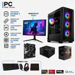 Falabella TORRE GAMER RYZEN 7 5700G - 48GB RAM - SSD 1TB M.2 - 4 FANS RGB - MONITOR 22 120Hz- COMBO GAMER oferta