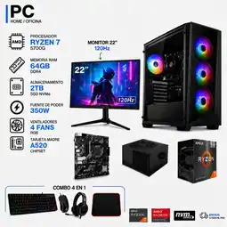Falabella TORRE GAMER RYZEN 7 5700G - 64GB RAM - SSD 2TB M.2 - 4 FANS RGB - MONITOR 22 120Hz- COMBO GAMER oferta