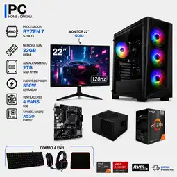 Falabella TORRE GAMER RYZEN 7 5700G - 32GB RAM - SSD 2TB M.2 - 4 FANS RGB - MONITOR 22 120Hz- COMBO GAMER oferta