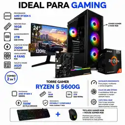 Falabella PC RYZEN 5 5600GT / RAM 16GB / 2TB SSD / BOARD A520 / MONITOR 24 / 700W 80+ oferta