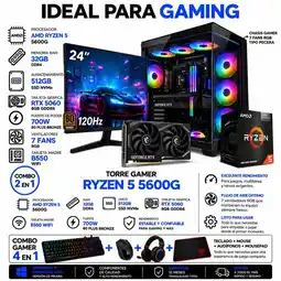 Falabella PC Gamer Ryzen 5 5600G / RTX 5060 8GB / 32GB RAM / 512GB / Monitor 24” 120Hz oferta