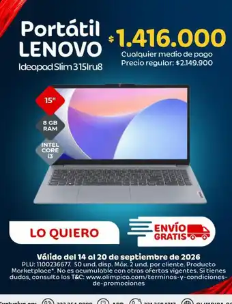 Lenovo - portátil ideapad slim 315iru8
