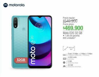 Jumbo Moto e20 32 gb oferta