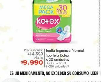 Metro Toallas higiénicas kotex oferta