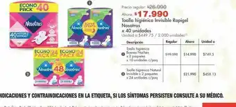 Metro Toallas higiénicas nosotras oferta