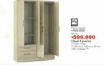 Metro Clóset 4 puertas oferta