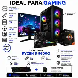 Falabella TORRE GAMER RYZEN 5 5600G - 32GB RAM - SSD 1TB - BOARD A520M - MONITOR 24" FHD oferta