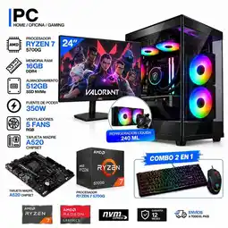 Falabella TORRE GAMER RYZEN 7 5700G - 16GB RAM - SSD 512GB M.2 - MONITOR 24 - REFRIGERACIÓN LIQUIDA 240 ML oferta