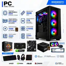 Falabella TORRE GAMER RYZEN 5 5500 - 16GB RAM - SSD 2TB M.2 - 4 FANS RGB - RTX 3050 6GB- LIQUIDA 240ml oferta