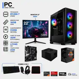 Falabella TORRE GAMER RYZEN 7 5700G - 16GB RAM - SSD 512GB M.2 - 4 FANS RGB - MONITOR 22" 120Hz- COMBO GAMER oferta