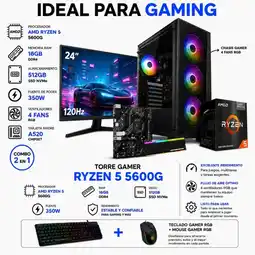 Falabella TORRE GAMER RYZEN 5 5600G - 16GB RAM - SSD 512GB - BOARD A520M - MONITOR 24" FHD oferta