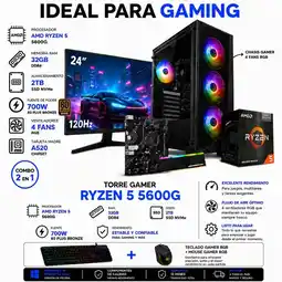 Falabella PC RYZEN 5 5600GT / RAM 32GB / 2TB SSD / BOARD A520 / MONITOR 24 / 700W 80+ oferta