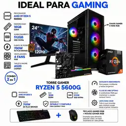 Falabella PC RYZEN 5 5600GT / RAM 16GB / 512GB SSD / BOARD A520 / MONITOR 24 / 700W 80+ oferta