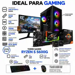 Falabella TORRE GAMER RYZEN 5 5600G - RTX 3050 6GB - 16GB RAM - 1TB SSD M.2 - MONITOR 22 FHD + COMBO oferta