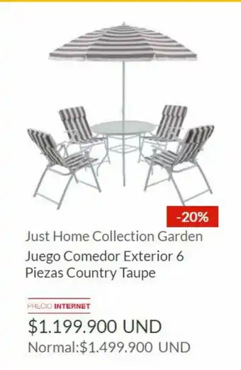 Homecenter Just Home Collection Garden Juego Comedor Extrerior 6 Piezas Country Taupe oferta