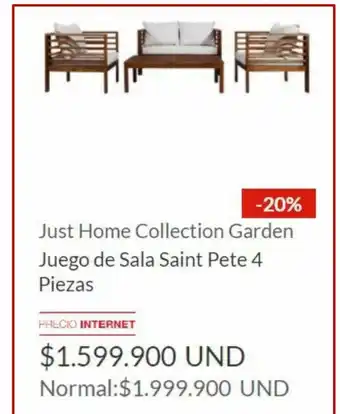 Homecenter Just Home Collection Garden Juego de Sala Saint Pete 4 Piezas oferta