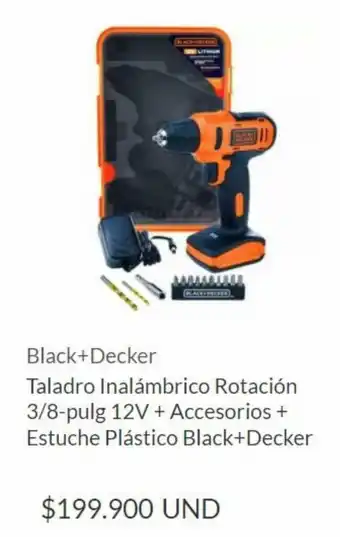 Homecenter Black+Decker Taladro Inalambrico Rotacion 3/8-plug 12V + Accesorios + Estuche Plastico Black+Decker oferta