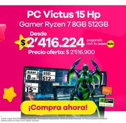 Éxito Hp PC Victus 15 Gamer Ryzen 7 8GB 512GB oferta