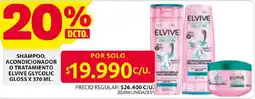 Ara Elvive shampoo, acondicionador o tratamiento glycolic gloss oferta