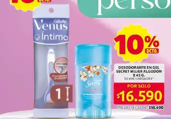 Secret desodorante en gel mujer algodón