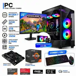 Falabella TORRE GAMER RYZEN 7 5700G - 32GB RAM - SSD 2TB M.2 - MONITOR 22 - REFRIGERACIÓN LIQUIDA 240 ML oferta