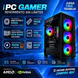 Falabella TORRE GAMER RYZEN 5 5500 - 16GB RAM - SSD 1TB M.2 - 4 FANS RGB - RTX 5050 8GB GDDR6- COMBO GAMER oferta