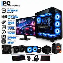 Falabella PC GAMER AMD RYZEN 5 5600X|RTX 3050 6GB|16GB RAM|SSD 1.5TB|LÍQUIDA 240ML | MONITOR 27 | BOARD B550 oferta