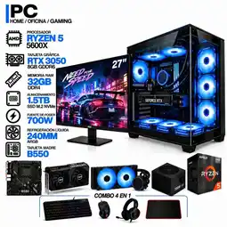 Falabella PC GAMER AMD RYZEN 5 5600X|RTX 3050 6GB|32GB RAM|SSD 1.5TB|LÍQUIDA 240ML | MONITOR 27 | BOARD B550 oferta