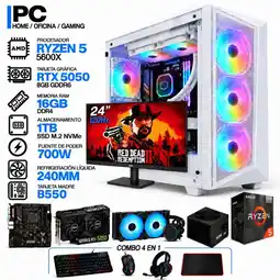 Falabella PC GAMER AMD RYZEN 5 5600X|RTX 5050 6GB|16GB RAM|SSD 1TB|LÍQUIDA 240ML| MONITOR 24 | COMBO 4 EN 1 oferta