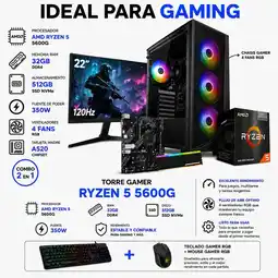 Falabella TORRE GAMER RYZEN 5 5600G - 32GB RAM - SSD 512GB - BOARD A520M - MONITOR 22 FHD oferta