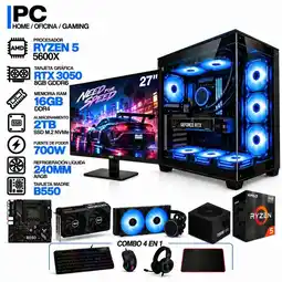 Falabella PC GAMER AMD RYZEN 5 5600X|RTX 3050 6GB|16GB RAM|SSD 2TB|LÍQUIDA 240ML | MONITOR 27 | BOARD B550 oferta