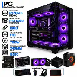 Falabella PC GAMER AMD RYZEN 5 5600X|RTX 5060 8GB|16GB RAM|SSD 1TB|LÍQUIDA 240ML| BOARD B550 WIFI | COMBO oferta
