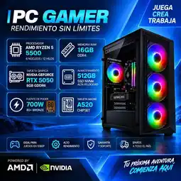 Falabella TORRE GAMER RYZEN 5 5500 - 16GB RAM - SSD 512GB M.2 - 4 FANS RGB - RTX 5050 8GB GDDR6- COMBO GAMER oferta